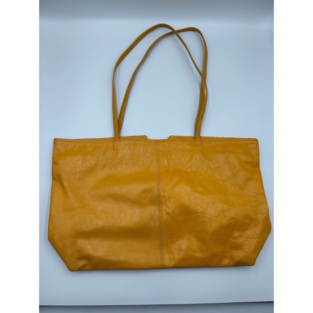Latico Leathers Yellow Scalloped Leather Tote Bag Floral Lining Shoulder Bag